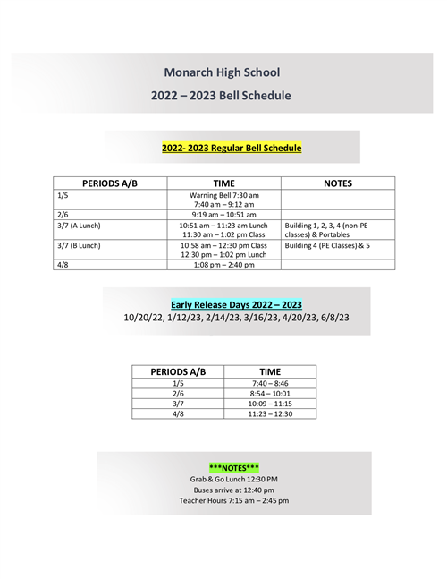 2022 2023 bell schedule
